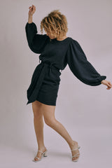 Volume Sleeve Leaf Jacquard Dress