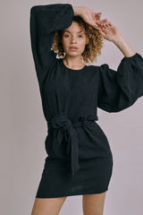 Volume Sleeve Leaf Jacquard Dress