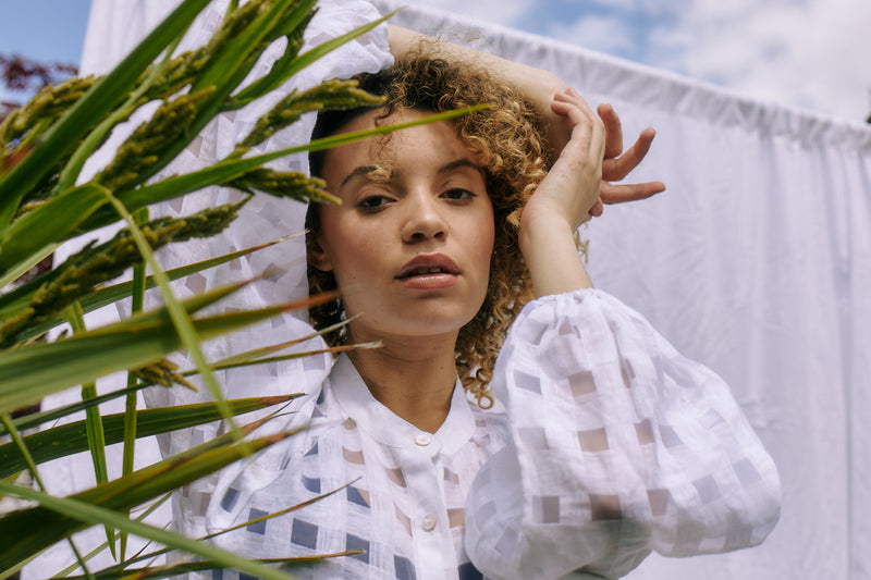 Linen Blend Check Blouse