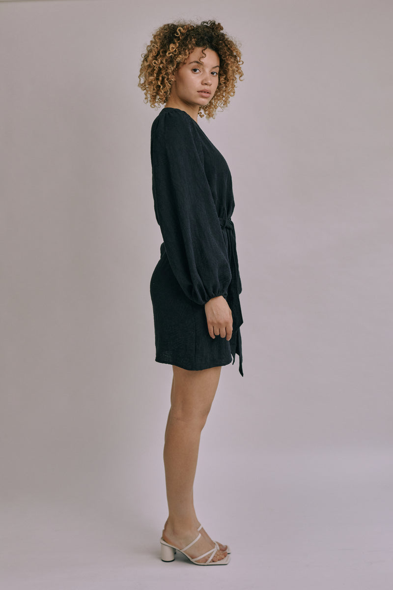 Volume Sleeve Leaf Jacquard Dress