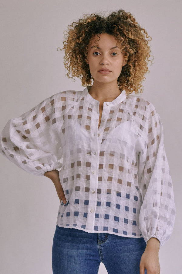Linen Blend Check Blouse