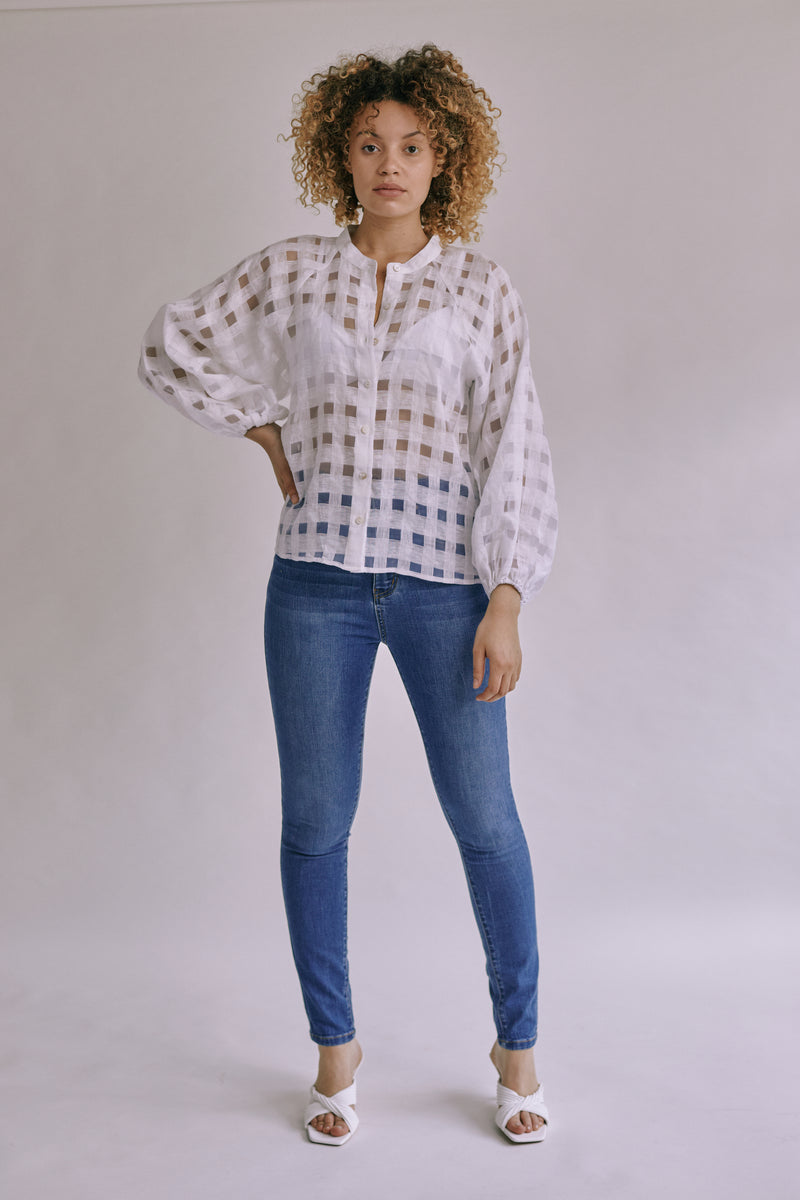 Linen Blend Check Blouse