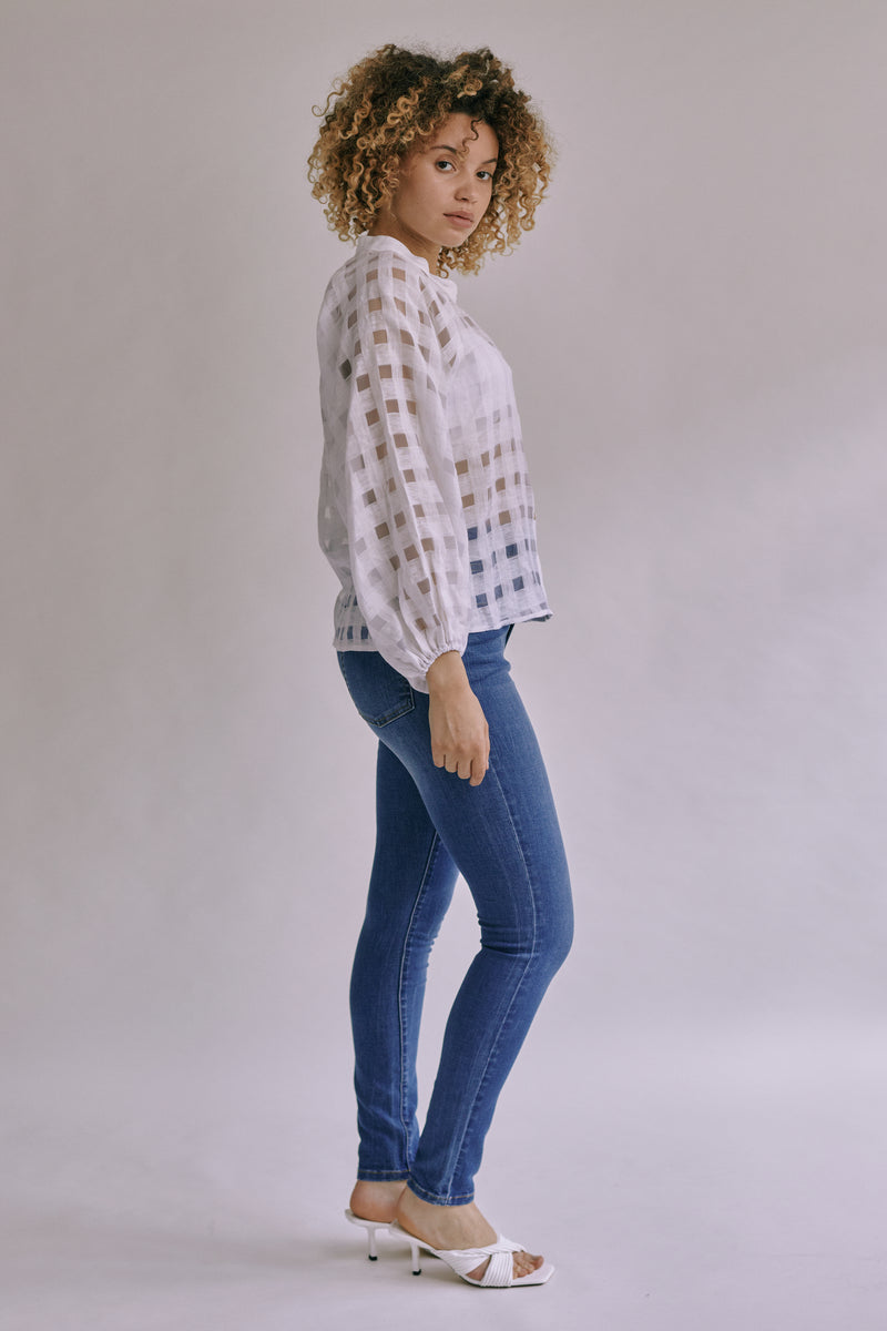 Linen Blend Check Blouse