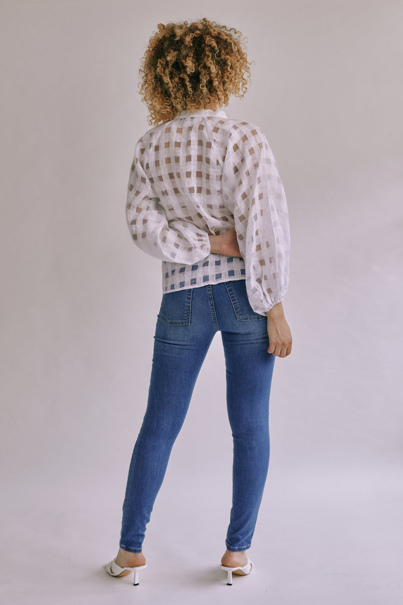 Linen Blend Check Blouse
