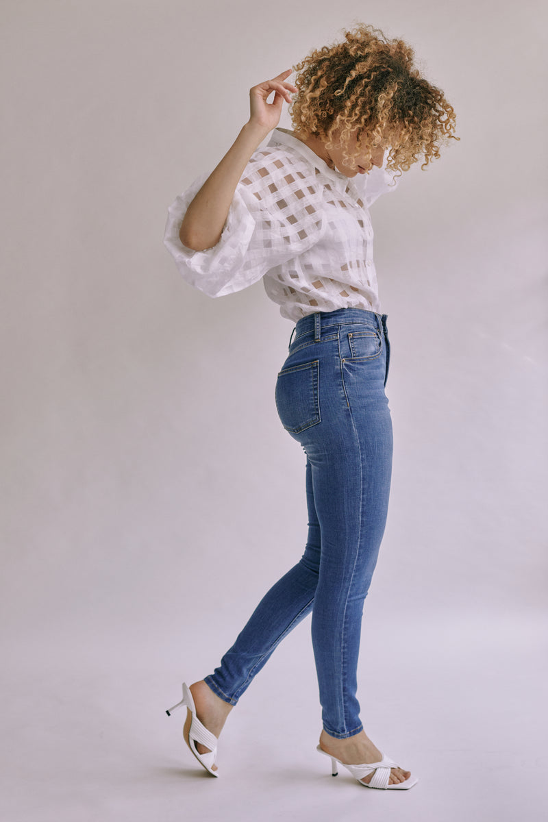 Linen Blend Check Blouse